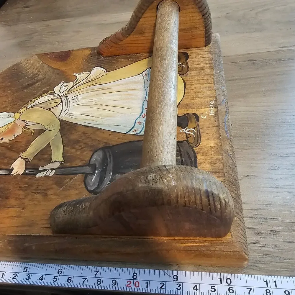 Vintage Hand Painted Wood Panel Holder Prairie Girl Rustic Cottage 70s Farmhouse